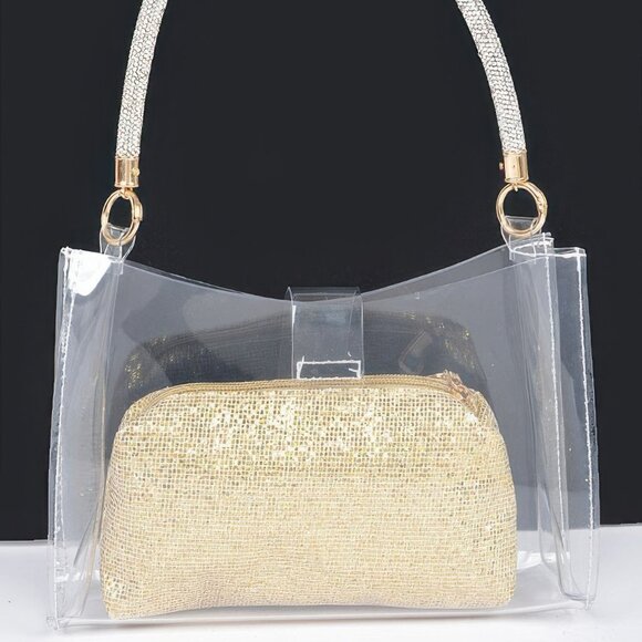 Clear Small Hobo Bag W/rhinestone Handle - Picture 6 of 7